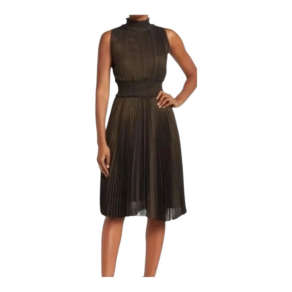 New Nanette Nanette Lepore Very Black/Gold Pleated Metallic Dress size 10